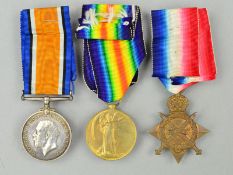 WWI 1914-15 STAR TRIO OF MEDALS, named to R-10619 L/Cpl J. Swales (on star) Pte on pair