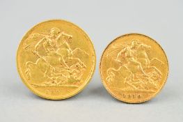 A FULL GOLD SOVEREIGN 1892, together with a gold half sovereign 1910 (2)