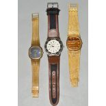 THREE GENTLEMANS WRISTWATCHES, to include a gold plated Raymond Weil wristwatch with herringbone