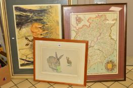 THREE LIMITED EDITION PRINTS AND A REPRODUCTION MAP, to include Gerald Coulson 'Sunday Morning',