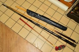 AN E.J.RILEY LTD OF ACCRINGTON SNOOKER CUE, in its metal storage case, together with a handmade 'The