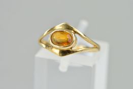 A LATE 20TH CENTURY SINGLE STONE CITRINE RING, ring size N, hallmarked 9ct gold, Birmingham,