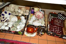 FOUR BOXES AND LOOSE CERAMICS, etc, to include thimble collection and stands, Wedgwood 'Ice Rose'