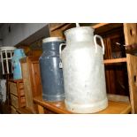 THREE VARIOUS GALVANISED MILK CHURNS including two painted