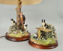 TWO BORDER FINE ARTS SCULPTURES, 'A Moment to Reflect' table lamp (Shepherd and Border Collies)