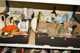 FOUR BOXES AND LOOSE ASSORTED ITEMS, to include Doulton character jugs 'Mad Hatter' D6598, 'Rip