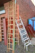 THREE WOODEN LADDERS and two step ladders (5)