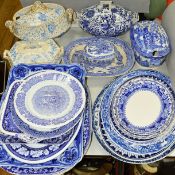 FIFTEEN BLUE AND WHITE MEAT PLATTERS OF VARIOUS SIZES AND AGES together with five blue and white