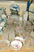 A QUANTITY OF CUT GLASS DRINKING GLASSES, CERAMICS ETC, to include Aynsley 'Wild Tudor', Royal