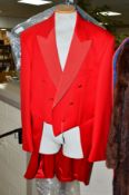 A MOSS BROS RED TOASTMASTER JACKET, size 48R