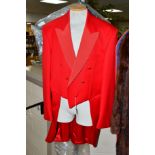 A MOSS BROS RED TOASTMASTER JACKET, size 48R