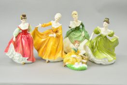 FIVE ROYAL DOULTON FIGURES 'Kirsty' HN2381, 'Lynne' HN2329 (seconds), 'Soiree' HN2312 (seconds), '