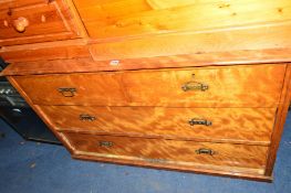 AN EDWARDIAN SATIN BIRCH CHEST of two short and two long drawers, approximate size width 122cm x