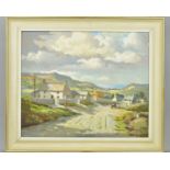EDWARDS (LATE 20TH CENTURY) Impressionistic landscape with cottages and figures, coast to