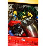 TWO TRAYS OF HOUSEHOLD ELECTRICALS to include a Karcher jet washer and a box of hand tools, etc