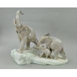 A LARGE LLADRO FIGURE GROUP, Elephant Family No 4764, approximate height 37cm x length 41cm