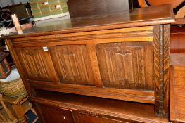 A JAYCEE OAK LINENFOLD BLANKET CHEST, width 106cm