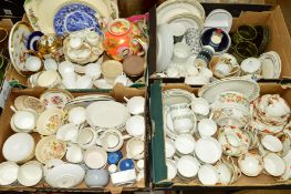 FOUR BOXES OF TEA AND DINNER WARES to include Paragon 'Pandora', Royal Albert, Aynsley, Wedgwood,