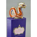 A BOXED ROYAL CROWN DERBY 'DRAGON' PAPERWEIGHT, gold stopper