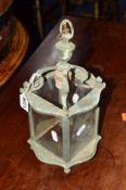 A 20TH CENTURY BRONZE SQUARE LANTERN with glass panels