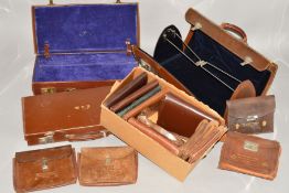 MASONIC INTEREST, two brown leather on card Masonic cases, another brown case and a box of small