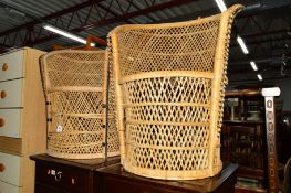 A PAIR OF WICKER PEACOCK STYLE TUB CHAIRS