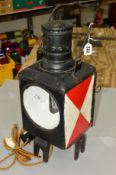 A RAILWAY SIGNAL LAMP, converted to electricity (not tested), with swing handle