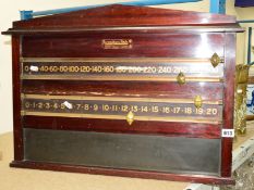 A BURROUGHS AND WATTS MAHOGANY SNOOKER SCOREBOARD with brass markers