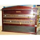 A BURROUGHS AND WATTS MAHOGANY SNOOKER SCOREBOARD with brass markers