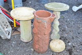 A COMPOSITE GARDEN FIGURAL BIRD BATH, column style pillar and a terracotta tree form planter (3)