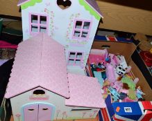 EARLY LEARNING 'ROSEBUD COTTAGE' AND 'ROSEBUD FARM' DOLL'S HOUSES, together with accessories and