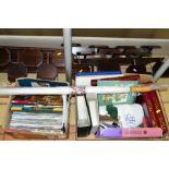 TWO BOXES AND LOOSE LILLIPUT LANE ITEMS to include Umbrella, four stands, magazines, badges, T-