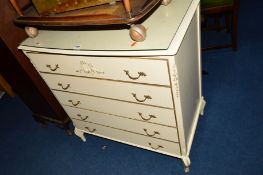 A CREAM AND GILT CHEST of five long drawers and a mahogany glazed two door bookcase (2)