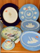 FOURTEEN WEDGWOOD JASPERWARE CHRISTMAS PLATES, 1970-1983, together with Tenth Anniversary