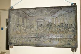 A CAST IRON PLAQUE OF THE LAST SUPPER, width 66cm x height 37cm