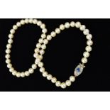 A MID TO LATE 20TH CENTURY AKOYA CULTURED PEARL NECKLACE, measuring approximately 460mm in length,