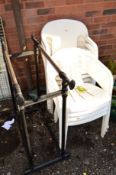 EIGHT WHITE GARDEN CHAIRS and a telescopic clothes rail (9)