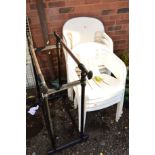 EIGHT WHITE GARDEN CHAIRS and a telescopic clothes rail (9)