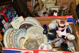 TWO BOXES OF CERAMICS AND SUNDRY ITEMS, to include Royal Worcester and Crown Derby 'Posies',