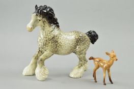 A BESWICK CANTERING SHIRE, rocking horse grey, No 975 (missing ear and back leg reglued) and a