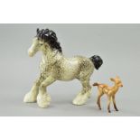 A BESWICK CANTERING SHIRE, rocking horse grey, No 975 (missing ear and back leg reglued) and a