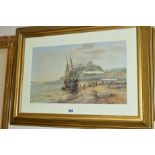 JOHN SYER JNR (1846-1913), a marine interest watercolour painting of a two masted ship and figures