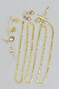 A SELECTION OF JEWELLERY, to include a 9ct gold cross pendant, hallmarked Birmingham, length 35mm,