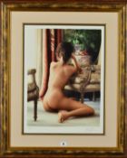 DOUGLAS HOFMANN (AMERICAN 1945) 'THE MODEL', a limited edition print 86/295 of a nude woman seated