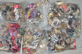 SEVEN BAGS OF COSTUME JEWELLERY, to include bangles, necklaces, bracelets etc