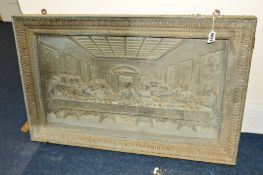 A BRONZED CAST IRON PLAQUE OF THE LAST SUPPER, width 77cm x height 48.5cm