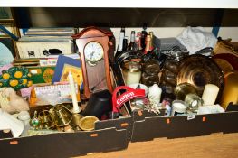 FOUR BOXES AND LOOSE, to include Myers saucepans, pictures and frames, wines and spirits, a Canon