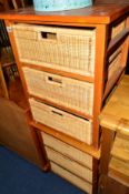 A PAIR OF PINE AND WICKER BEDSIDE CABINETS