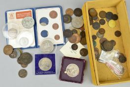 A SELECTION OF COINS, to include two Victorian widow head coins dated 1887 and 1891, two Edward