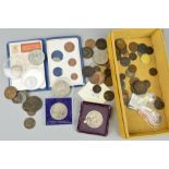 A SELECTION OF COINS, to include two Victorian widow head coins dated 1887 and 1891, two Edward